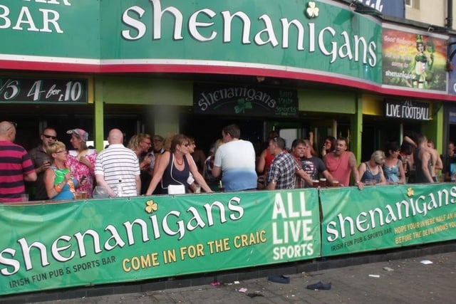 Always a familiar scene on the prom - revellers at the popular Shenanigans bar