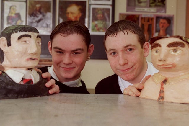 Warbreck High School pupils Gareth Stubbs (left) and Christopher McPhee, both 15, with their self-portrait busts.