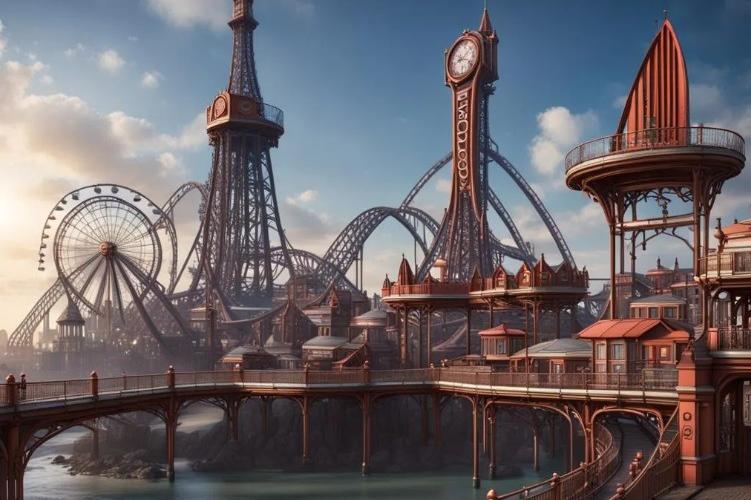 This is how Night Cafe depicted Blackpool Pleasure Beach if it was in a sci-fi movie