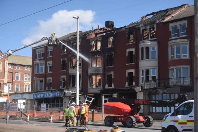 The fire broke out at the derelict New Hacketts Hotel at 2.48pm on Monday, April 24. No one was injured but the building has suffered severe damage and will need to be demolished