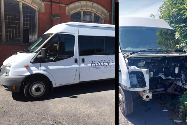 The Well Church's bus before and after it was stolen
