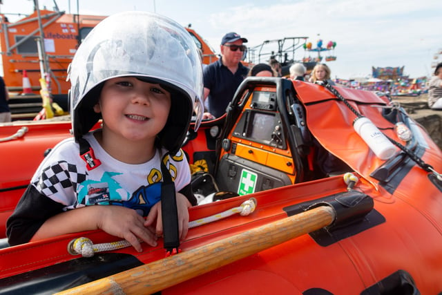 Cobie Crossley, aged five, on board a dinghy at Lytham St Annes RNLI open day. Photo: Kelvin Lister-Stuttard