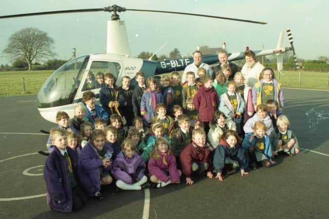 Children at a Lancashire school are boldly going where no other school has gone before. Wide-eyed pupils at Inskip Primary School, Inskip, near Preston, watched in amazement as a helicopter circled their school and landed in the playground as part of a project on search and rescue