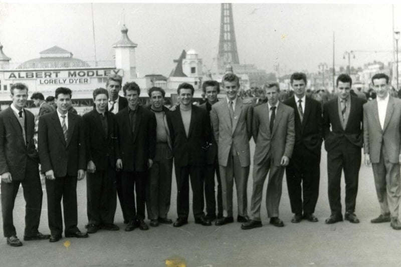 Thirteen members of the Bop Club pictured on Blackpool Promenade in the late 1950s