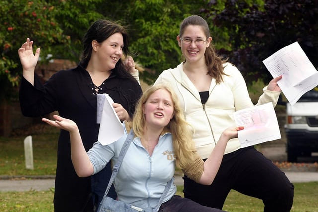 GCSE results day at St Bede's High School in Lytham. Pictured left to right are Wensdi Dougherty, Charlotte Murrey, and Karen Grant