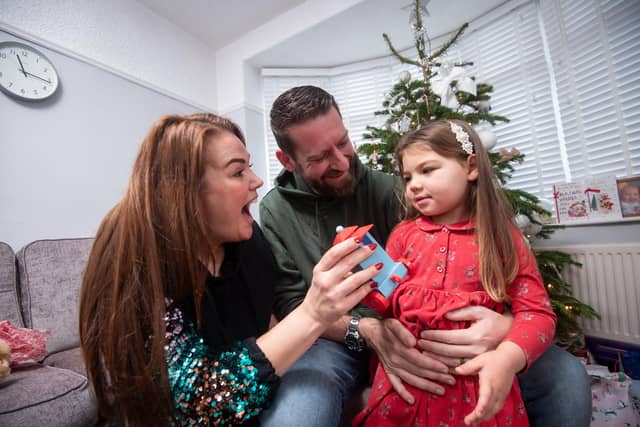 Christmas at home with 4-year-old Mabel Gregson and mum and dad Chris and Cheryl.