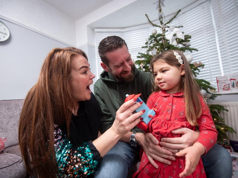 Christmas at home with 4-year-old Mabel Gregson and mum and dad Chris and Cheryl.