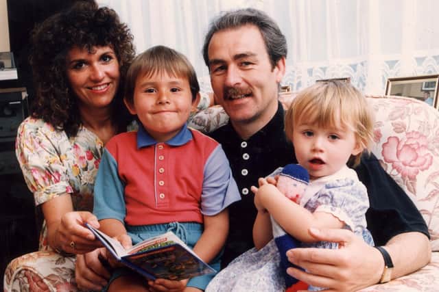 Ayre pictured with his family, his wife Elaine and children David and Rachel