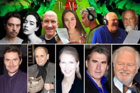 A selection of cast from the film. Top L to R: Ryan Gage, Anna Popplewell, Eddie the Eagle, Larnaca Simmonds, Jed Brophy, Mark Hadlow, John Callen. Bottom L to R: Richard Armitage, Sylvester McCoy, Ella Windsor, Ian Kelsey and Ian Lavender. (credit for these four male actors: Getty)