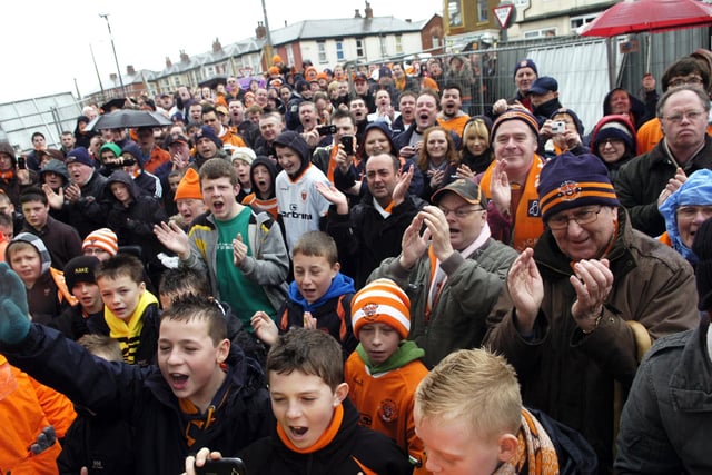 Crowds gather for the opening of new south stand at Bloomfield Road