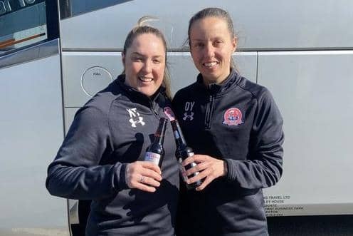 Fylde Women bosses Kim Turner (left) and Danielle Young toast a successful season Picture: FYLDE WOMEN