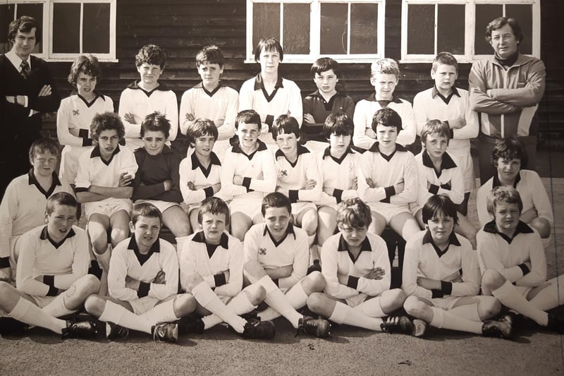 Hesketh High teachers David Castle (left) and Derek Kay with the school squad who went to Belgium for a four day tour, way back in 1982