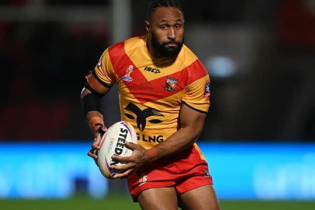 Justin Olam of Papua New Guinea RL (Photo by Gareth Copley/Getty Images)