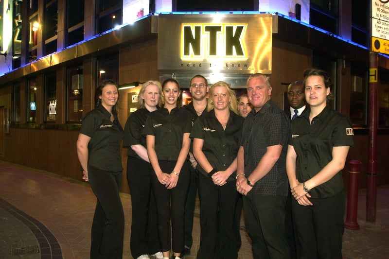 Staff outside the NTK bar in Blackpool 2003