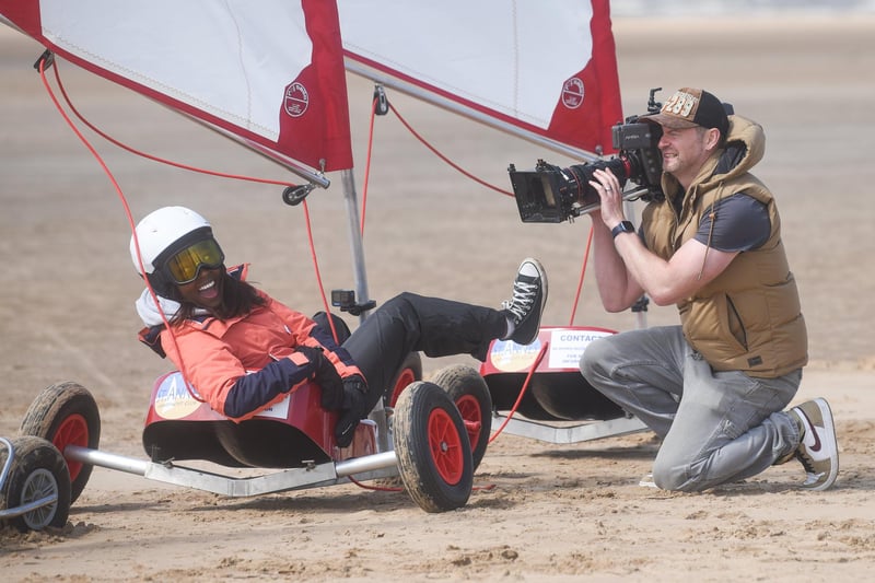 BBC's Blue Peter filming on St Anne's Beach with the St annes Landyacht Club