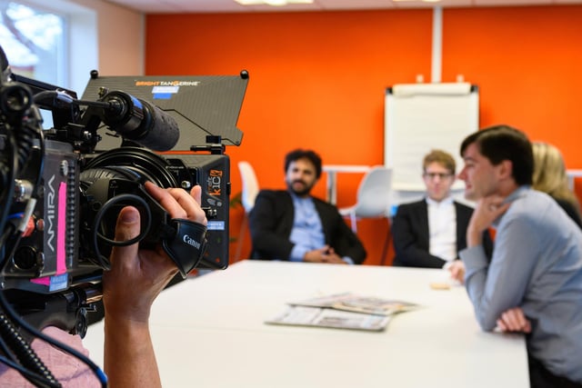 The cameras roll for a meeting at Gazette HQ