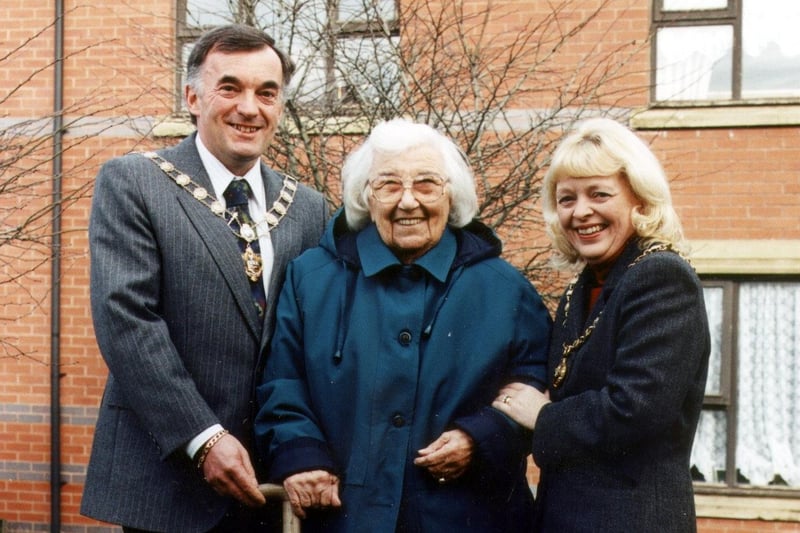 Alice Kershaw (92) one of the first to move to Pennystone Court when it opened in 1991, gets started on the £8500 sensory garden. She is helped by the deputy mayor and mayoress of Blackpool, Don and Gill Clapham