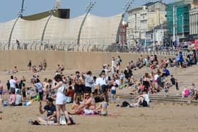 Packed out Blackpool beach on the hottest day of the year on July 19th 2022