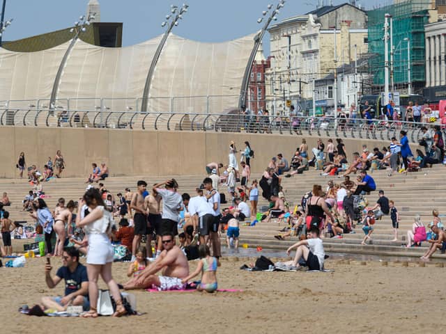 Packed out Blackpool beach on the hottest day of the year on July 19th 2022