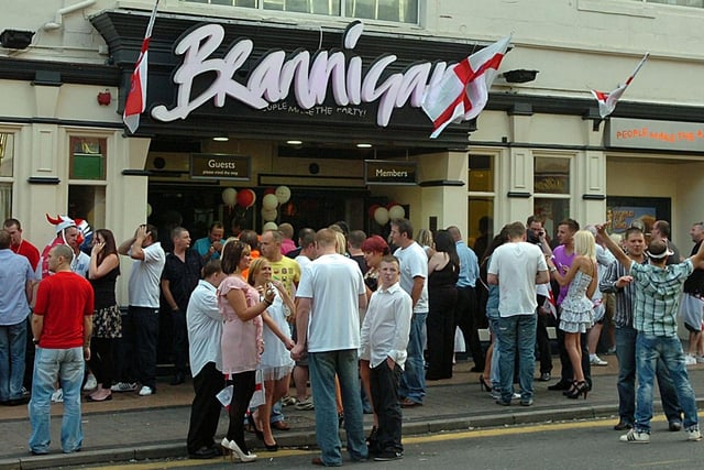 Brannigans revellers spill out on the streets after watching football in the giants screens in 2010