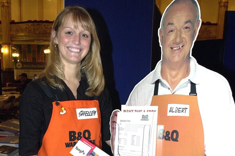 The Winter Gardens in Blackpool hosted the 2001 Employment Service Jobfair. Shelley Snowden from B&Q Warehouse on their recruitment stand.