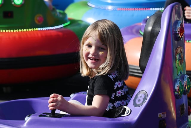 BLACKPOOL GAZETTE - LYTHAM - 08-04-23  Family fun at Lowther's Easter Surprise, with music, entertainment, fun fair and crafts over easter weekend at Lowther Gardens, Lytham.  Emie Rainford, four, has fun on the rides.