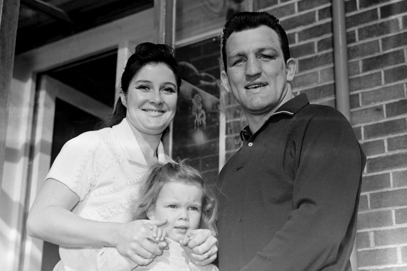 Brian London was back home after his fight with Billy Walker. He is pictured with his wife Veronica and daughter Melanie