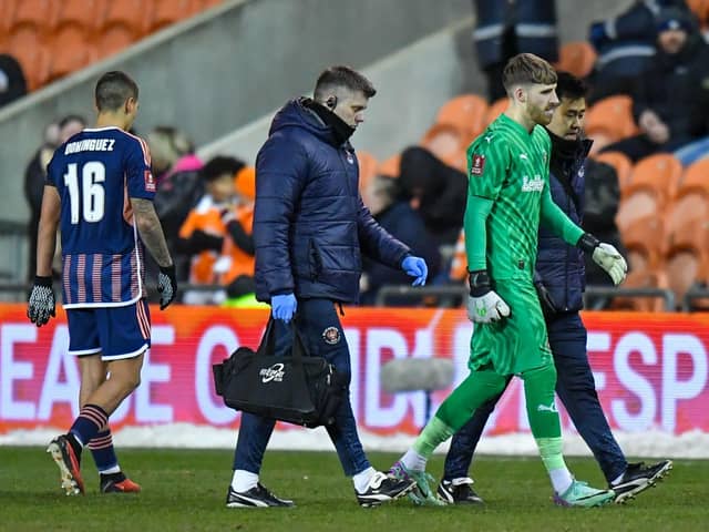 Dan Grimshaw was forced off with an injury against Nottingham Forest (Photographer Dave Howarth / CameraSport)