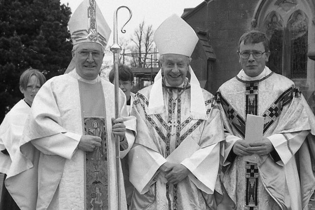 Blessings were bestowed on a village when a Cardinal called. Cardinal Thomas Winning was a guest at the 150th anniversary of St John's the Evangelist Church, Kirkham. Pictured, from left: Cardinal Tom Winning, Bishop John Brewer and Fr Dunstan Cooper