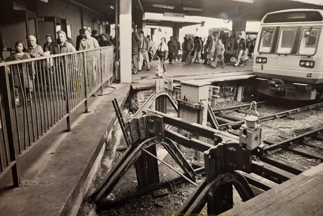 The buffers at the end of platform two were left mangled after taking the force of a train in 1987