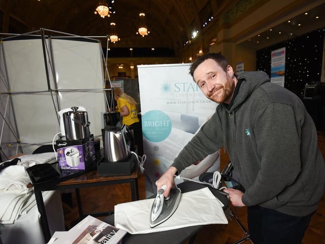 Stay Blackpool expo at the Winter Gardens. Pictured is Matthew Morgan from Star Linen.