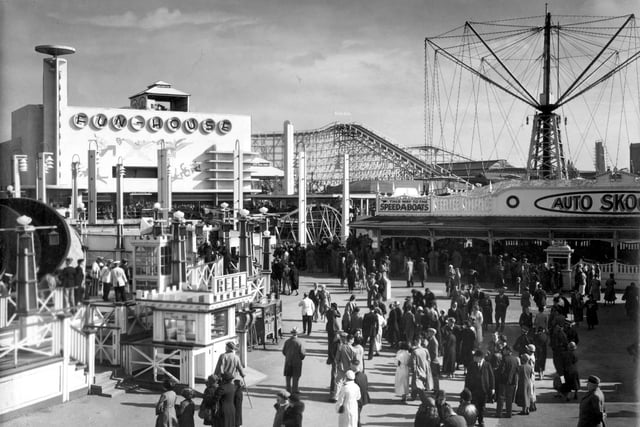 Emberton's Fun House, with its art deco styling, stands out in this view of Blackpool Pleasure Beach