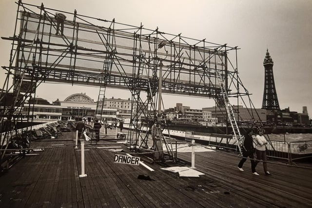 This unusual scene is from September 1982 when a light screen was constructed. Does anyone know what it was for?