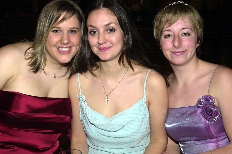 Emma Elson, Rachael Dobson and Rebecca Muir at the Christmas Tree Ball in 2002