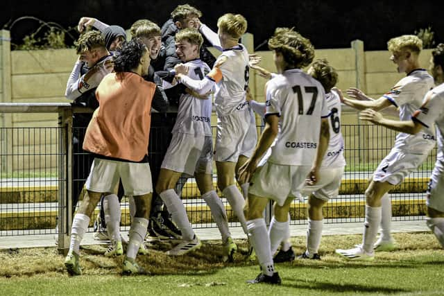 AFC Fylde celebrate their goal (photo: Steve Mclellan/AFC@SPM)