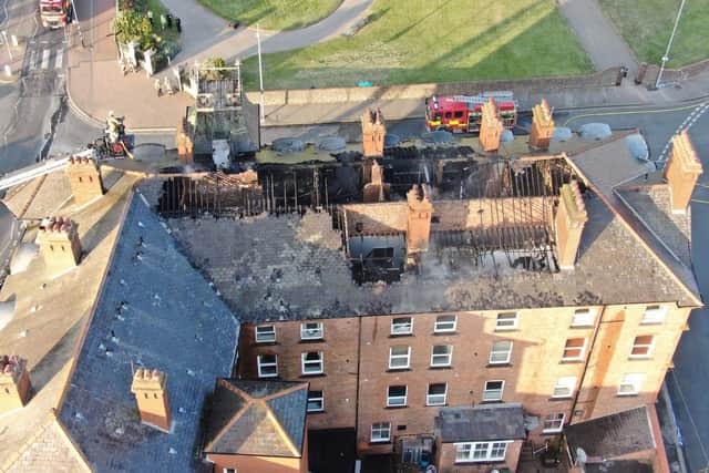 A crowdfund has been launched for the Mount Hotel in Fleetwood. Image: aerial shot captured by the LFRS drone team