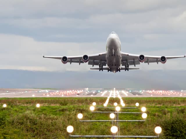 A flight taking to the skies at Manchester Airport