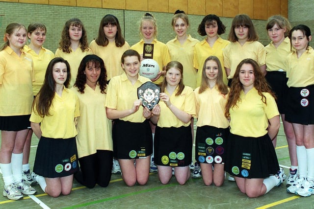Greenlands High School (Blackpool), year eight (winners of the Blackpool U13 tournament) and year 11 (winners of Blackpool U16 league) - netball teams.  Back, from left, Rachel Buckley, Michelle Wilsden, Laura Moir, Lyndsey Ryan, Gemma Orwin, Raine Davies, Sally Hempel, Clare Pearce,  Samantha Moss and Cheryl Ryan. Kneeling, from left, Clare Bennett, Leanne Rushworth, Lynsey Houghton, Vicky McIntyre, Claire Griggs and Joanne Anderson