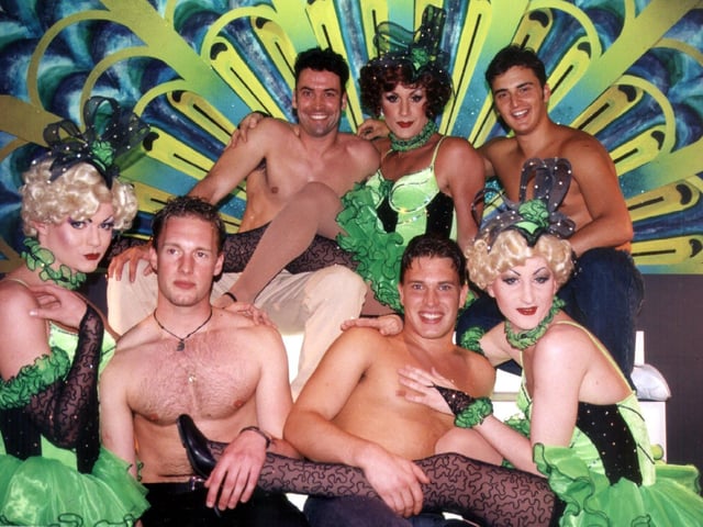 Girls Night Out in Ibiza cast meet Funny Girls, 1999. Photographer: Caroline Roberts