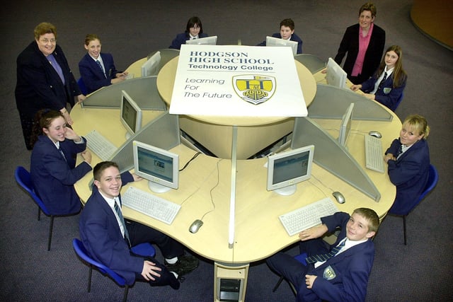 Hodgson High School was the most improved school in the GCSE league tables for the Blackpool area in 2002. Pupils at work on the computer hub, part of the school's £1.2 million Learning Centre
