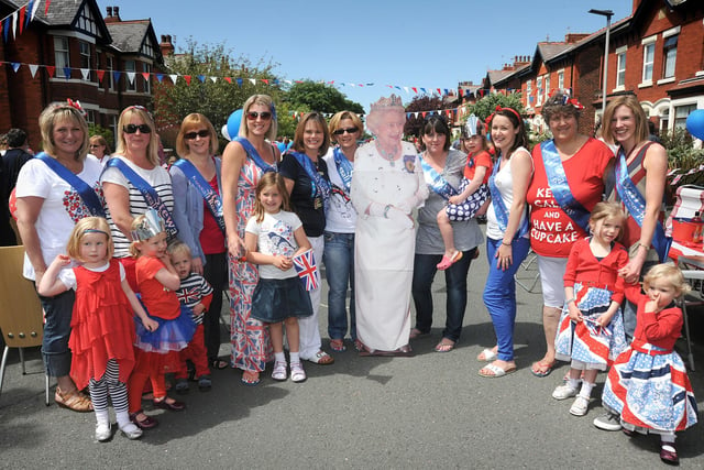 Diamond Jubilee celebrations at Rossall Road in Ansdell. Party organisers with a very regal 'guest'.