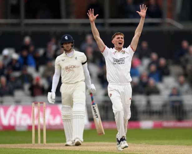 George Balderson took four wickets as Lancashire defeated Durham at Blackpool CC Picture: Gareth Copley/Getty Images