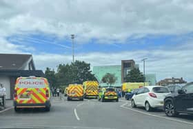 Police at the scene at Aldi car park in Poulton Road, Fleetwood this afternoon (Friday, July 7). (Photo submitted)