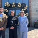 Mayor of Clitheroe, Cllr Michael Graveston, with Charlotte Pardon, General Manager, and Liz Walker, Managing Director of Crystal Care Collection