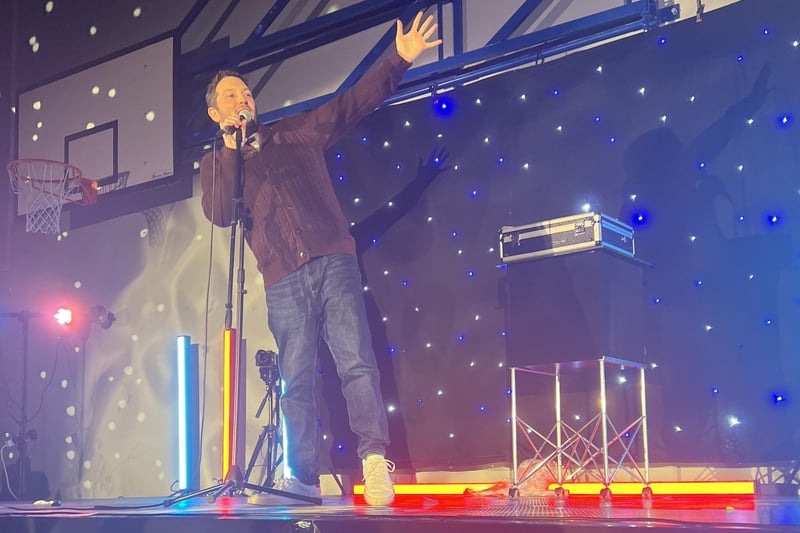 Jon Richardson, a familiar TV face from Eight Out Of 10 Cats Does Countdown and Meet The Richardsons, brings his The Knitwit. tour to Blackpool's Grand Theatre for two nights. He's very familiar with the venue, having filmed his Old Man tour video there in 2018. 
Jon is pictured here at a charity show at South Shore Academy on January 10 which he organised with wife Lucy Beaumont to help needy families and also featured Jason Manford. The event raised more than £16,000.