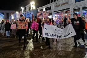 Protesters call out sexism on a peaceful march through Blackpool town centre