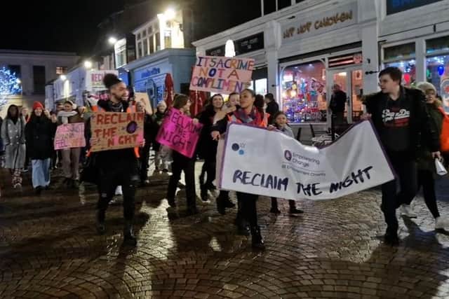 Protesters call out sexism on a peaceful march through Blackpool town centre