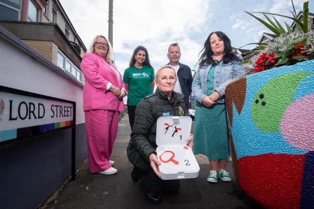 Be You with Blackpool Council and NW Ambulance Service Charity have raised £4,000 in the last eight months to site defibrillators around Blackpool's rainbow quarter. Pictured is Yvette Browne from NWAS with one of the defibs and coun Lynn Williams, Roya Armstrong from North West Amulance Charity, Shaun Pickup from Be You and coun Jo Farrell.