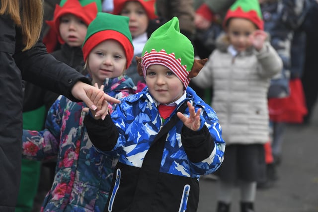 Hat's the lot - little ones during the Elf run at Chaucer School, Fleetwood. Photo: Neil Cross