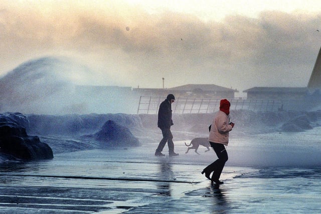 High tide on Blackpool Promenade in December 1999